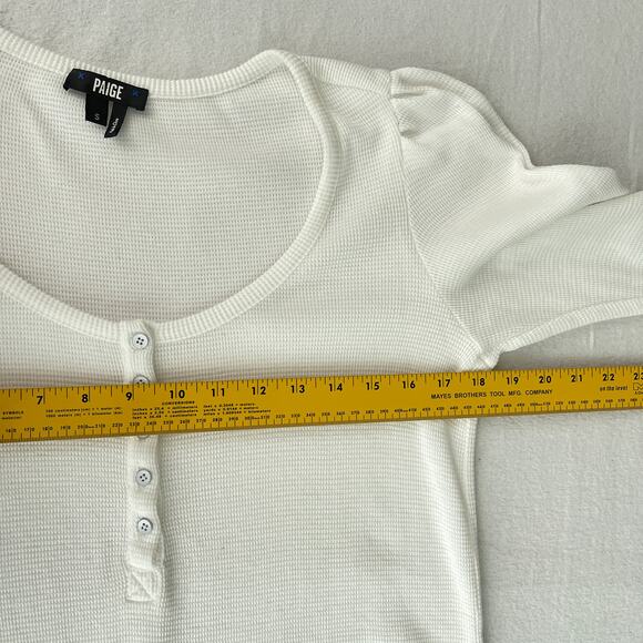 Paige Daniella Long Puff Sleeve Henley Top Ivory White Women's Size Small - Picture 11 of 13